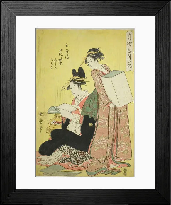 Framed Print : Snow, Moon, and Flowers in the Pleasure Quarters (Seiro setsugekka) : Hanamurasaki of... n.d. Creator: Kitagawa Utamaro Framed Print : Snow, Moon, and Flowers in the Pleasure Quarters (Seiro setsugekka) : Hanamurasaki of... n.d. Creator: Kitagawa Utamaro