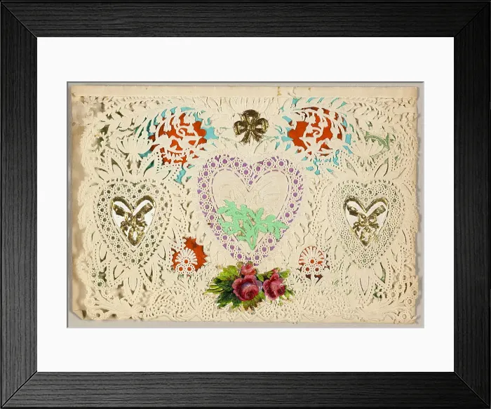 Framed Print : Untitled Valentine (Three Hearts), c.1865. Creator: Berlin & Jones. Untitled Valentine (Three Hearts), c.1865. Creator: Berlin & Jones