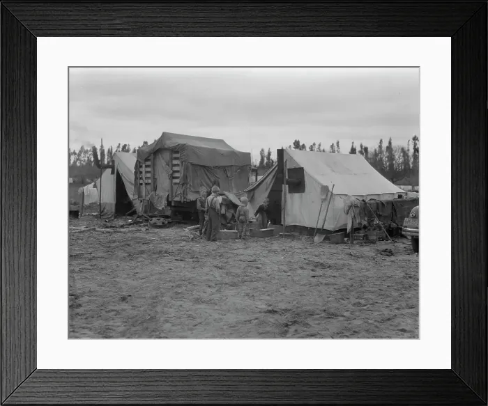 Framed Print : In one of the largest pea camps in California, 1936. Creator: Dorothea Lange