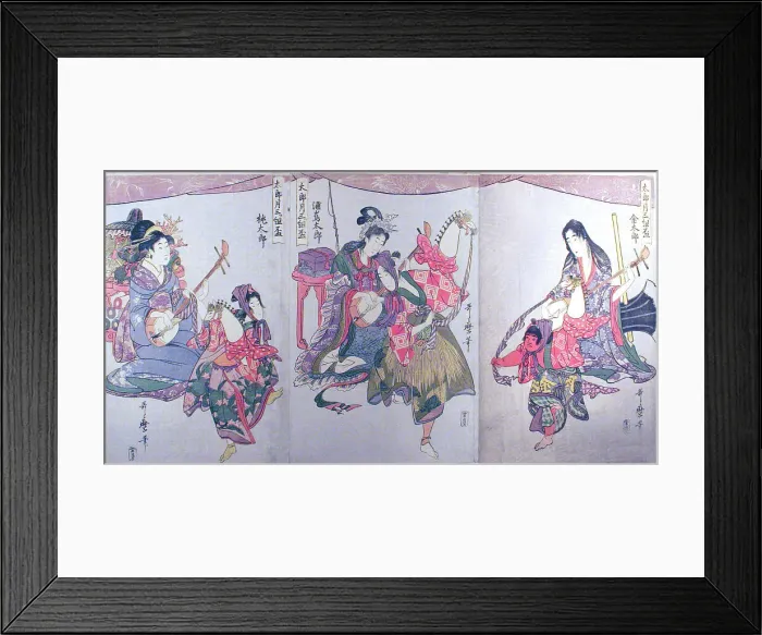 Framed Print : Kintaro, Urashimataro, and Momotaro, from the triptych Set of Three Sake Cups for the... c1800 / 01. Creator: Kitagawa Utamaro. Kintaro, Urashimataro, and Momotaro, from the triptych Set of Three Sake Cups for the... c1800 / 01 Framed Print : Kintaro, Urashimataro, and Momotaro, from the triptych Set of Three Sake Cups for the... c1800 / 01. Creator: Kitagawa Utamaro. Kintaro, Urashimataro, and Momotaro, from the triptych Set of Three Sake Cups for the... c1800 / 01