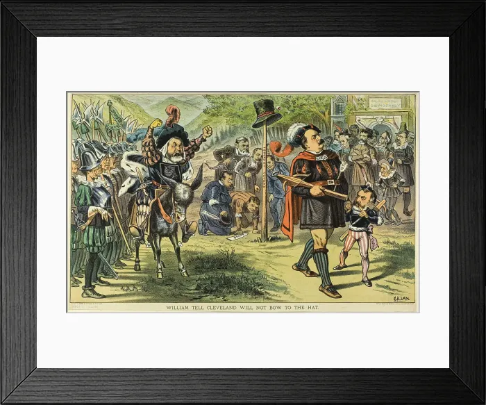 Framed Print : William Tell Cleveland Will Not Bow to the Hat, from Puck, published May 16, 1883. Creator: Bernard Gillam Framed Print : William Tell Cleveland Will Not Bow to the Hat, from Puck, published May 16, 1883. Creator: Bernard Gillam