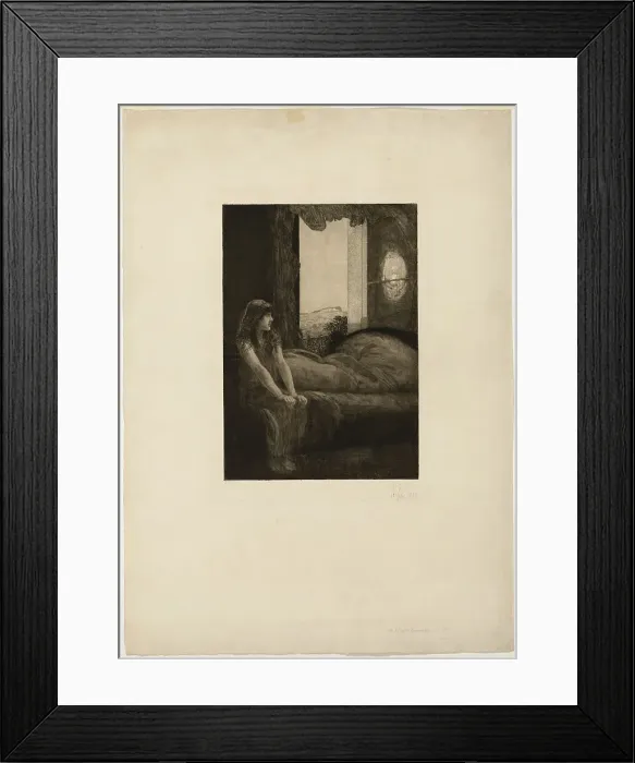 Framed Print : Awakening, plate eight from A Love, 1887, signed and dated in 1903. Creator: Max Klinger