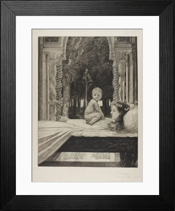 Framed Print : Dead Mother, plate ten from On Death, Part II, 1889. Creator: Max Klinger Framed Print : Dead Mother, plate ten from On Death, Part II, 1889. Creator: Max Klinger