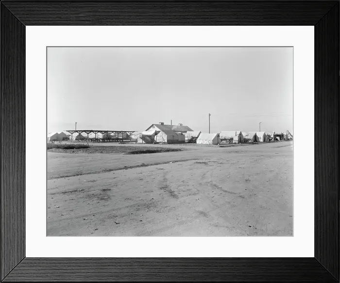 Framed Print : View of Kern migrant camp...sanitary units, CA, 1936. Creator: Dorothea Lange Framed Print : View of Kern migrant camp...sanitary units, CA, 1936. Creator: Dorothea Lange