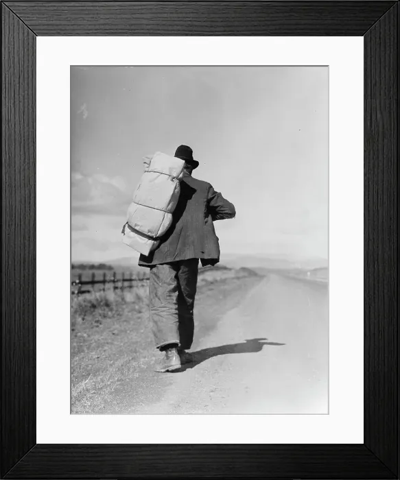 Framed Print : Migrant worker on California highway, 1935. Creator: Dorothea Lange Framed Print : Migrant worker on California highway, 1935. Creator: Dorothea Lange
