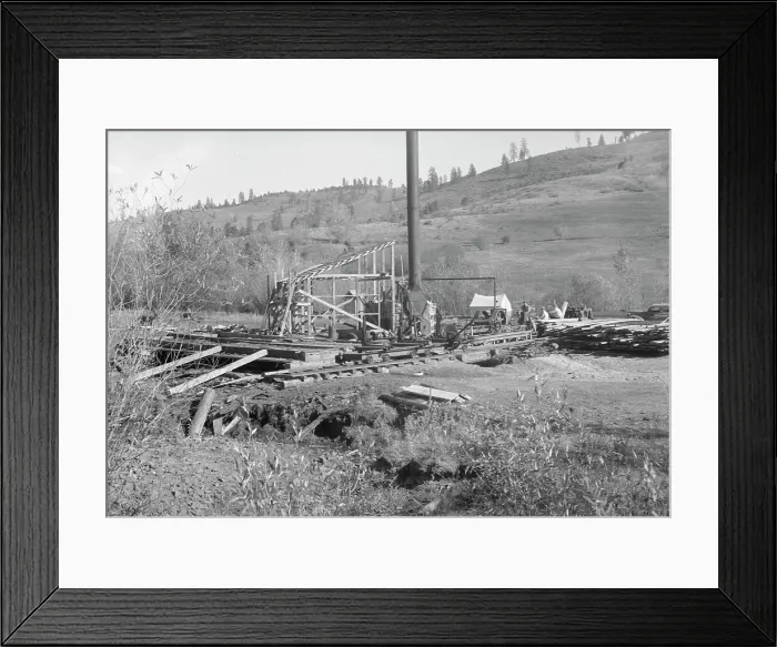 Framed Print : Ola self-help sawmill under construction, Idaho, 1939. Creator: Dorothea Lange Framed Print : Ola self-help sawmill under construction, Idaho, 1939. Creator: Dorothea Lange