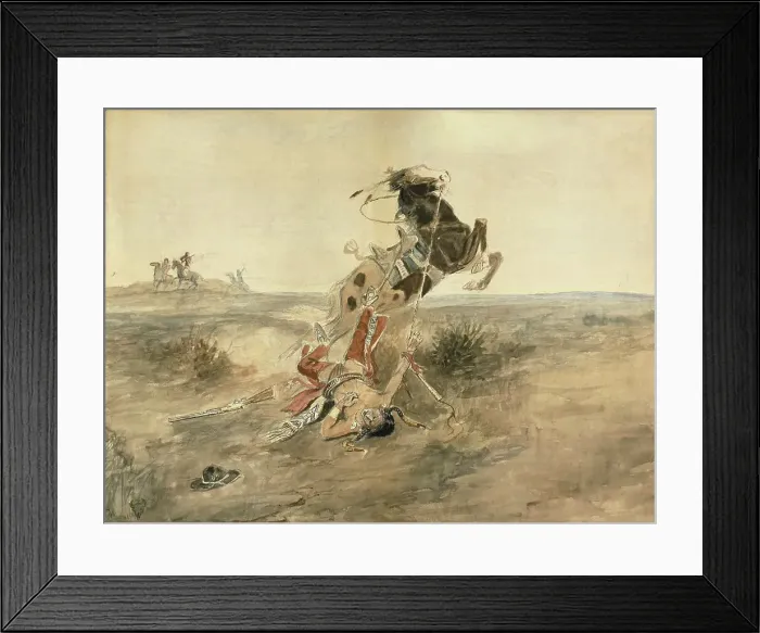 Framed Print : Fallen Indian Warrior, c.1886. Creator: Charles Marion Russell Framed Print : Fallen Indian Warrior, c.1886. Creator: Charles Marion Russell