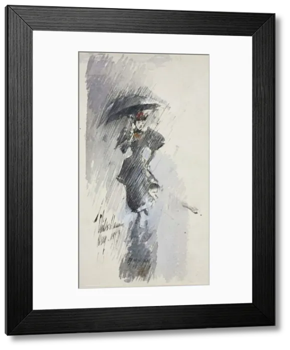 Framed Print : Woman with Umbrella, 1893. Creator: Frederick Childe Hassam Framed Print : Woman with Umbrella, 1893. Creator: Frederick Childe Hassam