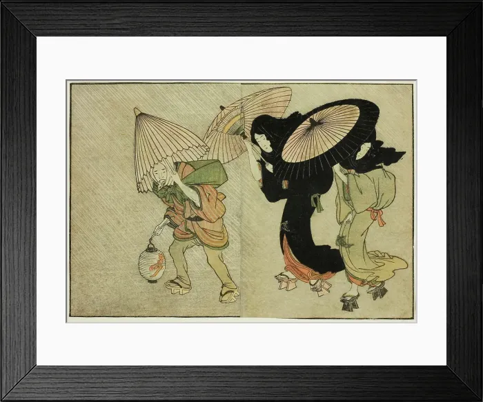 Framed Print : Two Women and Attendant Caught in a Storm, from the illustrated book Picture... New Year, 1801. Creator: Kitagawa Utamaro. Two Women and Attendant Caught in a Storm, from the illustrated book Picture... New Year, 1801 Framed Print : Two Women and Attendant Caught in a Storm, from the illustrated book Picture... New Year, 1801. Creator: Kitagawa Utamaro. Two Women and Attendant Caught in a Storm, from the illustrated book Picture... New Year, 1801