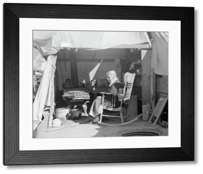 Framed Print : Aged woman from Oklahoma, Kern County migrant camp, California, 1936. Creator: Dorothea Lange Framed Print : Aged woman from Oklahoma, Kern County migrant camp, California, 1936. Creator: Dorothea Lange