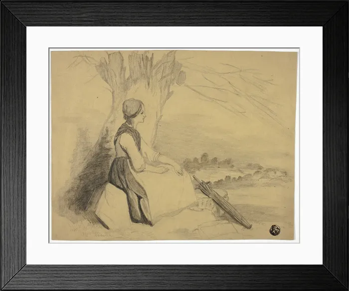 Framed Print : Seated Girl with Basket, 1876. Creator: Edith Langdale Framed Print : Seated Girl with Basket, 1876. Creator: Edith Langdale