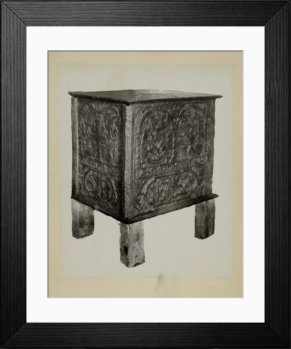 Framed Print : Pa. German Jamb Stove (Five Plate), c. 1936. Creator: Charles Von Urban Framed Print : Pa. German Jamb Stove (Five Plate), c. 1936. Creator: Charles Von Urban
