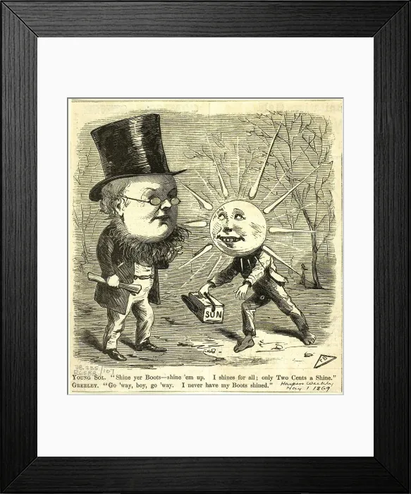 Framed Print : Young Sol and Greely, from Harper's Weekly, published May 1, 1869. Creator: Frank Beard Framed Print : Young Sol and Greely, from Harper's Weekly, published May 1, 1869. Creator: Frank Beard