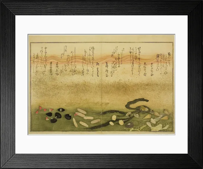 Framed Print : Minashi-gai, shio-gai, katatsu-gai, miso-gai, chijimi-gai, and chigusa-gai, from the illus... 1789. Creator: Kitagawa Utamaro Framed Print : Minashi-gai, shio-gai, katatsu-gai, miso-gai, chijimi-gai, and chigusa-gai, from the illus... 1789. Creator: Kitagawa Utamaro