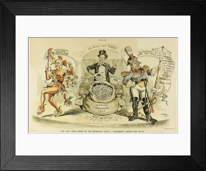 Framed Print : The Last Three Hopes of the Republican Party, from Puck, 1892. Creator: Frederick Burr Opper Framed Print : The Last Three Hopes of the Republican Party, from Puck, 1892. Creator: Frederick Burr Opper
