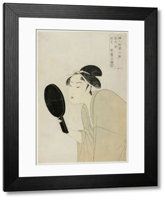 Framed Print : The Interesting Type (Omoshiroki so), from the series Ten Types in the Physiognomic... c. 1792 / 93. Creator: Kitagawa Utamaro. The Interesting Type (Omoshiroki so), from the series Ten Types in the Physiognomic... c. 1792 / 93 Framed Print : The Interesting Type (Omoshiroki so), from the series Ten Types in the Physiognomic... c. 1792 / 93. Creator: Kitagawa Utamaro. The Interesting Type (Omoshiroki so), from the series Ten Types in the Physiognomic... c. 1792 / 93