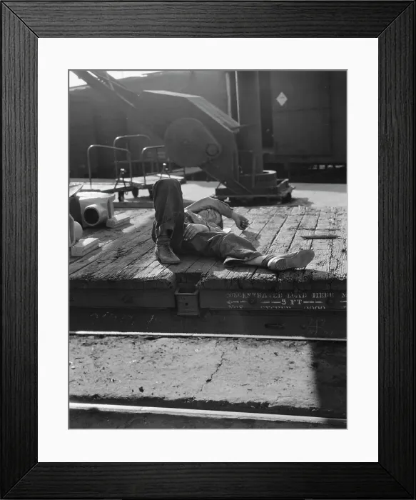 Framed Print : Scene in railroad yard, Sacramento, California, 1936. Creator: Dorothea Lange Framed Print : Scene in railroad yard, Sacramento, California, 1936. Creator: Dorothea Lange