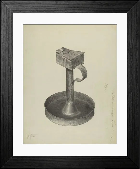 Framed Print : Betty Lamp and Stand, c. 1940. Creator: Amelia Tuccio Framed Print : Betty Lamp and Stand, c. 1940. Creator: Amelia Tuccio