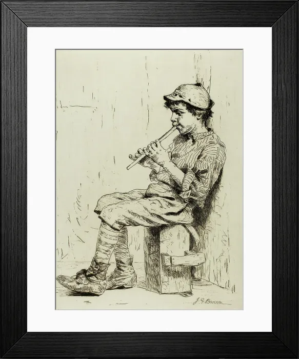 Framed Print : Boy Playing a Flute, c.1860. Creator: John George Brown Framed Print : Boy Playing a Flute, c.1860. Creator: John George Brown