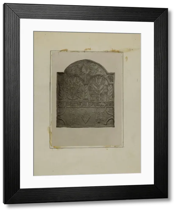 Framed Print : Pa. German Fire Back, c. 1936. Creator: Charles Von Urban Framed Print : Pa. German Fire Back, c. 1936. Creator: Charles Von Urban
