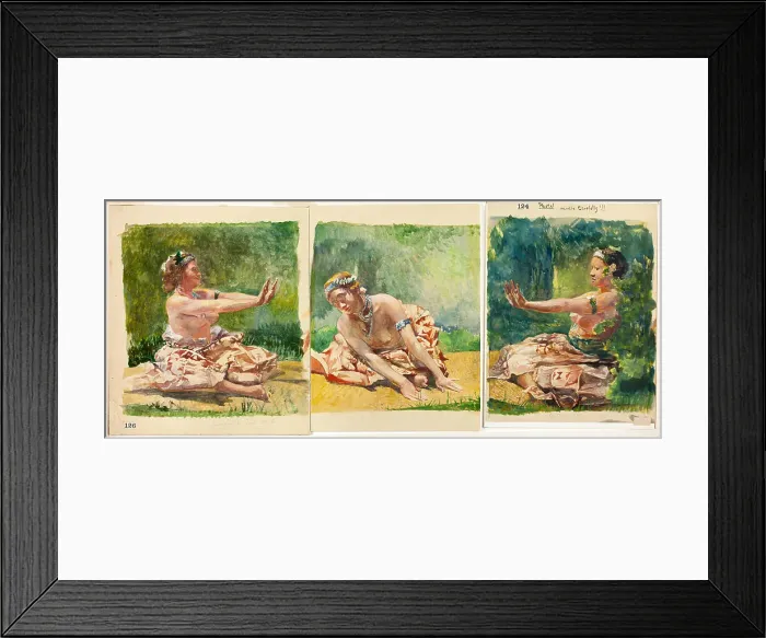 Framed Print : Siva Dance: Triptych of Seated Single Figures, 1890 / 91. Creator: John La Farge