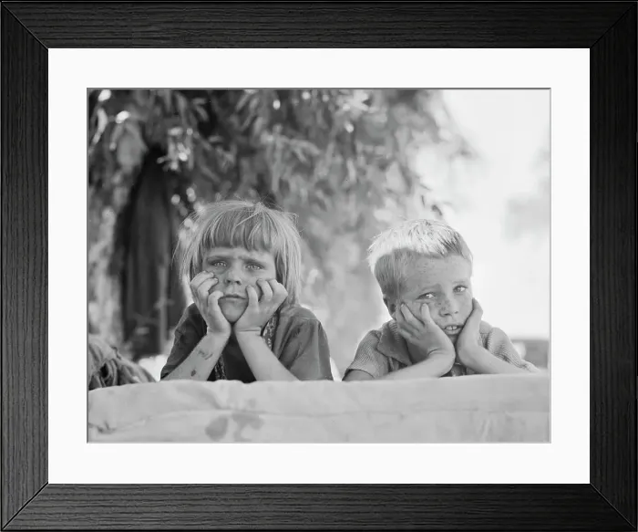 Framed Print : Children of Oklahoma drought refugee in migratory camp in California, 1936. Creator: Dorothea Lange Framed Print : Children of Oklahoma drought refugee in migratory camp in California, 1936. Creator: Dorothea Lange