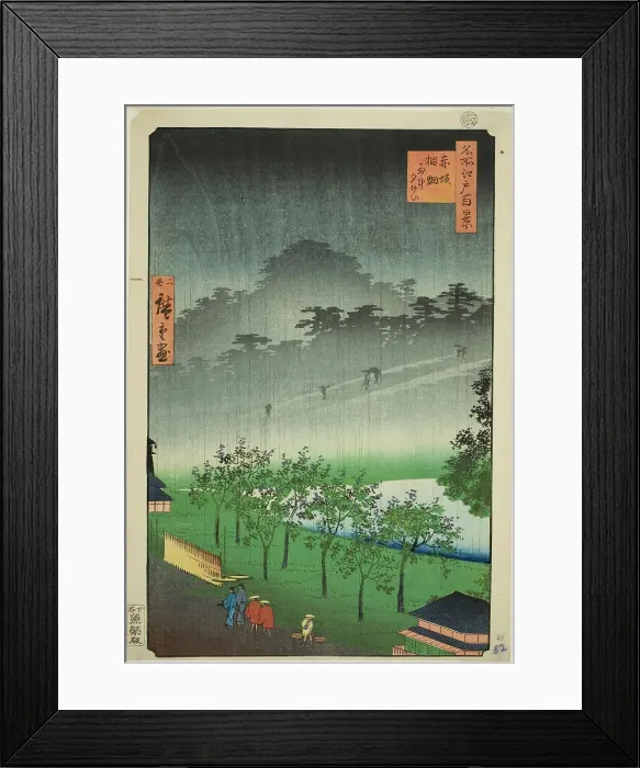 Framed Print : Night Rain at the Paulownia Grove at Akasaka (Akasaka Kiribatake uchu yukei), from the ser... 1859. Creator: Utagawa Hiroshige II Framed Print : Night Rain at the Paulownia Grove at Akasaka (Akasaka Kiribatake uchu yukei), from the ser... 1859. Creator: Utagawa Hiroshige II
