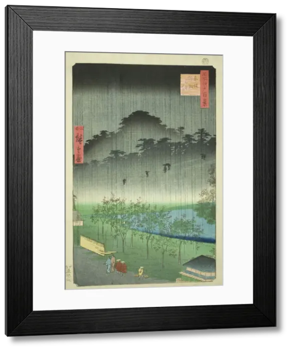 Framed Print : Night Rain at the Paulownia Grove at Akasaka (Akasaka Kiribatake uchu yukei), from the ser... 1859. Creator: Utagawa Hiroshige II Framed Print : Night Rain at the Paulownia Grove at Akasaka (Akasaka Kiribatake uchu yukei), from the ser... 1859. Creator: Utagawa Hiroshige II