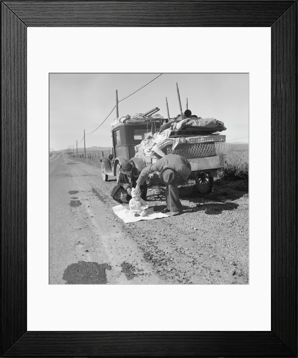 Framed Print : Missouri family of five on U.S. Highway 99 near Tracy, California, 1937. Creator: Dorothea Lange Framed Print : Missouri family of five on U.S. Highway 99 near Tracy, California, 1937. Creator: Dorothea Lange