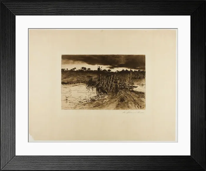 Framed Print : Landscape with Mill and a Wooden Bridge, 1883. Creator: Mary Nimmo Framed Print : Landscape with Mill and a Wooden Bridge, 1883. Creator: Mary Nimmo