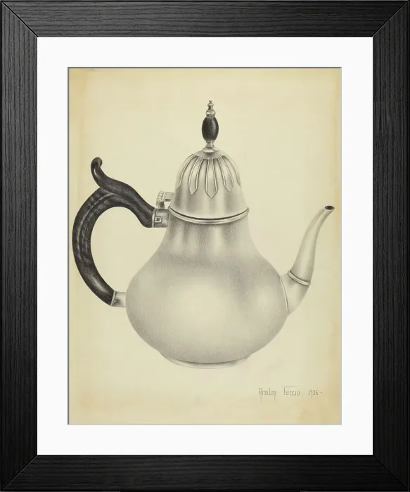Framed Print : Silver Teapot, 1936. Creator: Amelia Tuccio Framed Print : Silver Teapot, 1936. Creator: Amelia Tuccio