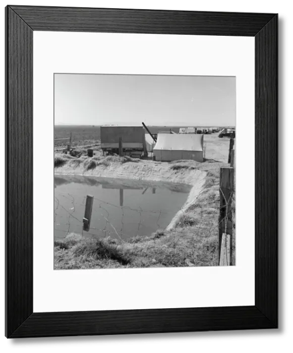 Framed Print : Ditch bank camp for migrant agricultural workers, California, 1937. Creator: Dorothea Lange Framed Print : Ditch bank camp for migrant agricultural workers, California, 1937. Creator: Dorothea Lange