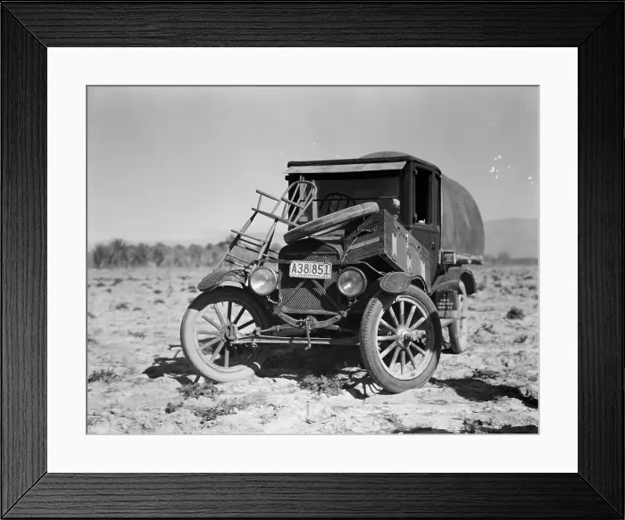 Framed Print : Texan refugees car, Coachella Valley, California, 1937. Creator: Dorothea Lange Framed Print : Texan refugees car, Coachella Valley, California, 1937. Creator: Dorothea Lange