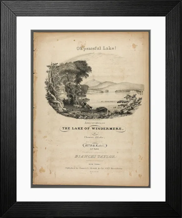 Framed Print : Oh Peaceful Lake! Lines Written on the Lake of Windermere, c.1862. Creator: Pendleton's Lithography Framed Print : Oh Peaceful Lake! Lines Written on the Lake of Windermere, c.1862. Creator: Pendleton's Lithography