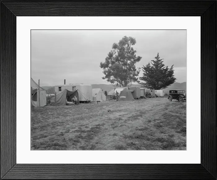 Framed Print : String of five housecars, California, 1936. Creator: Dorothea Lange Framed Print : String of five housecars, California, 1936. Creator: Dorothea Lange