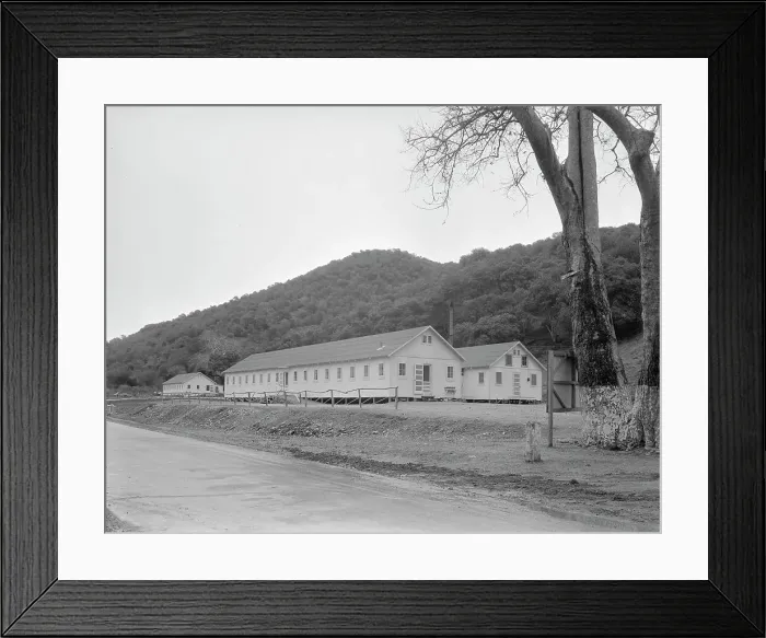 Framed Print : Dining hall, kitchen and hospital, Hot Springs federal shelter, California, 1936. Creator: Dorothea Lange Framed Print : Dining hall, kitchen and hospital, Hot Springs federal shelter, California, 1936. Creator: Dorothea Lange