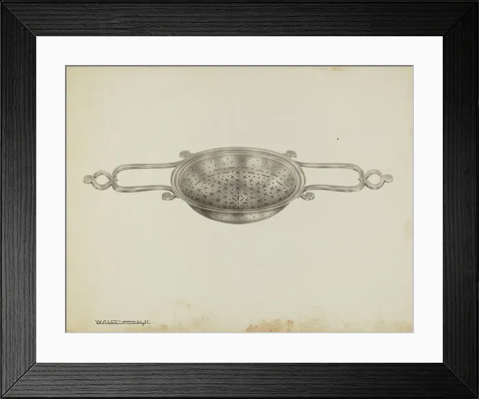 Framed Print : Silver Strainer, c. 1939. Creator: Kalamian Walton Framed Print : Silver Strainer, c. 1939. Creator: Kalamian Walton