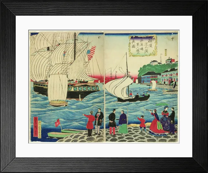 Framed Print : True View of the Foreign Buildings along the Waterfront Seen from the Yokohama Wharves... c. 1875. Creator: Utagawa Hiroshige II Framed Print : True View of the Foreign Buildings along the Waterfront Seen from the Yokohama Wharves... c. 1875. Creator: Utagawa Hiroshige II