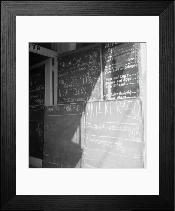 Framed Print : Employment office on Howard Street, San Francisco, California, 1937. Creator: Dorothea Lange Framed Print : Employment office on Howard Street, San Francisco, California, 1937. Creator: Dorothea Lange