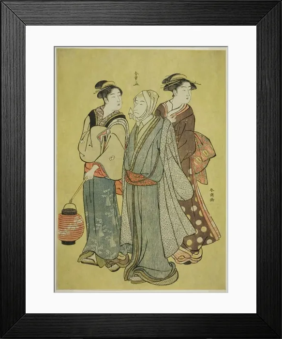Framed Print : A Young Man Dressed as an Actor of the Ichikawa Family (by Shunsho), a Maid and a... late 1780s. Creator: Shunsho Framed Print : A Young Man Dressed as an Actor of the Ichikawa Family (by Shunsho), a Maid and a... late 1780s. Creator: Shunsho