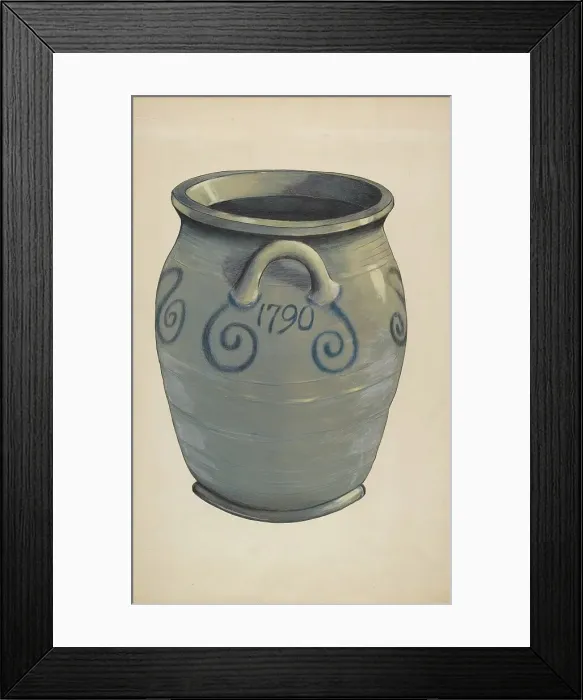 Framed Print : Stoneware Crock, c. 1936. Creator: Carl Weiss Framed Print : Stoneware Crock, c. 1936. Creator: Carl Weiss