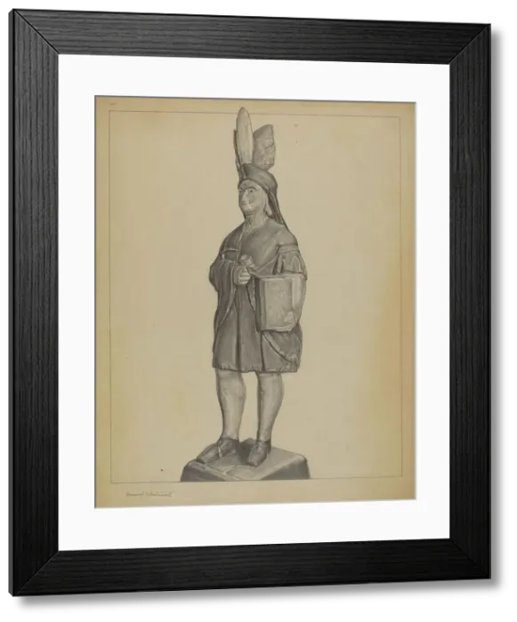 Framed Print : Cigar Store Indian, c. 1937. Creator: Bernard Westmacott Framed Print : Cigar Store Indian, c. 1937. Creator: Bernard Westmacott