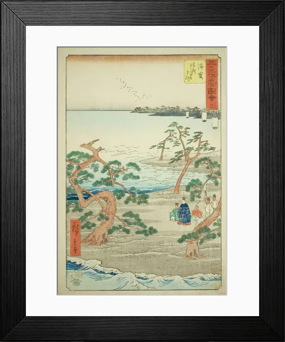Framed Print : Hamamatsu: The Famous Murmuring Pines (Hamamatsu, meisho zazanza no matsu), no. 30 from th... 1855. Creator: Ando Hiroshige Framed Print : Hamamatsu: The Famous Murmuring Pines (Hamamatsu, meisho zazanza no matsu), no. 30 from th... 1855. Creator: Ando Hiroshige
