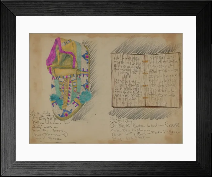 Framed Print : Moccasin and Writing Book, 1935. Creator: George B. Wally Framed Print : Moccasin and Writing Book, 1935. Creator: George B. Wally