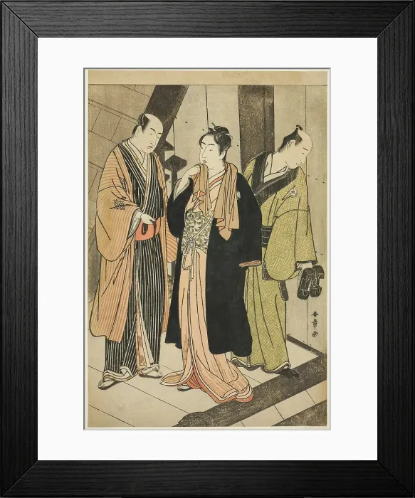 Framed Print : The Actors Ichikawa Monnosuke II (left), Iwai Hanshiro IV (center), and Iwai Karumo...... c.1780 / 83. Creator: Shunsho Framed Print : The Actors Ichikawa Monnosuke II (left), Iwai Hanshiro IV (center), and Iwai Karumo...... c.1780 / 83. Creator: Shunsho
