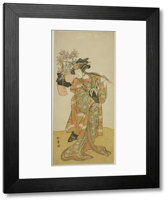 Framed Print : The Actor Yamashita Kinsaku II as Odai, an Eboshi (Hat) Seller, in the Play Hana-zumo... c. 1775. Creator: Shunsho Framed Print : The Actor Yamashita Kinsaku II as Odai, an Eboshi (Hat) Seller, in the Play Hana-zumo... c. 1775. Creator: Shunsho