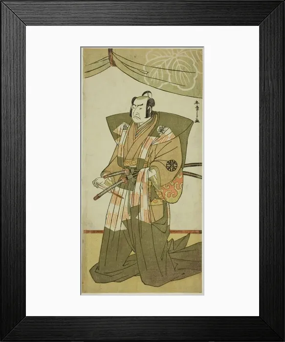 Framed Print : The Actor Nakamura Nakazo I as Saito Sanemori in the Play Kitekaeru Nishiki no Wakayaka... c. 1780. Creator: Shunsho