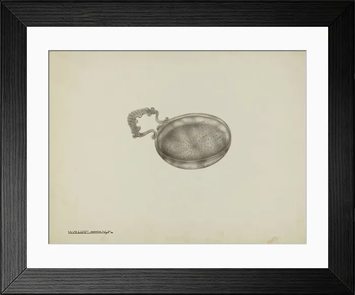 Framed Print : Silver Lemon Strainer, c. 1939. Creator: Kalamian Walton Framed Print : Silver Lemon Strainer, c. 1939. Creator: Kalamian Walton