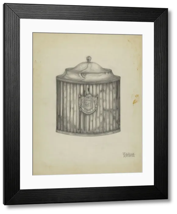 Framed Print : Silver Tea Caddy, c. 1936. Creator: Kalamian Walton Framed Print : Silver Tea Caddy, c. 1936. Creator: Kalamian Walton