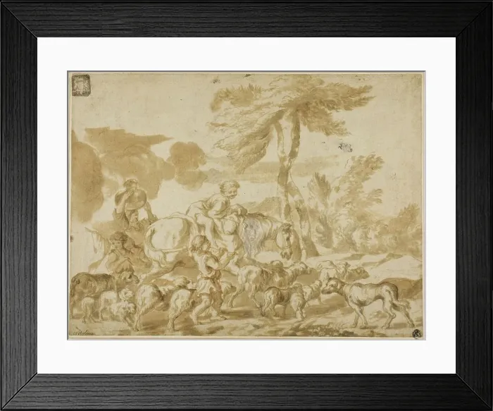 Framed Print : Peasant Family with Sheep and Dog, n.d. Creator: Giovanni Benedetto Castiglione Framed Print : Peasant Family with Sheep and Dog, n.d. Creator: Giovanni Benedetto Castiglione